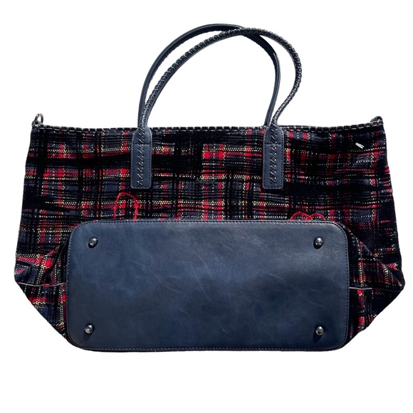 Desigual Tartan Shopping Bag Convertible Tote Shoulder Bag Embroidered Love New - Picture 7 of 11